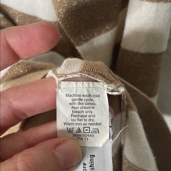 J. Crew Shimmer Brown and Cream Striped Sweater size Small - Picture 3 of 4